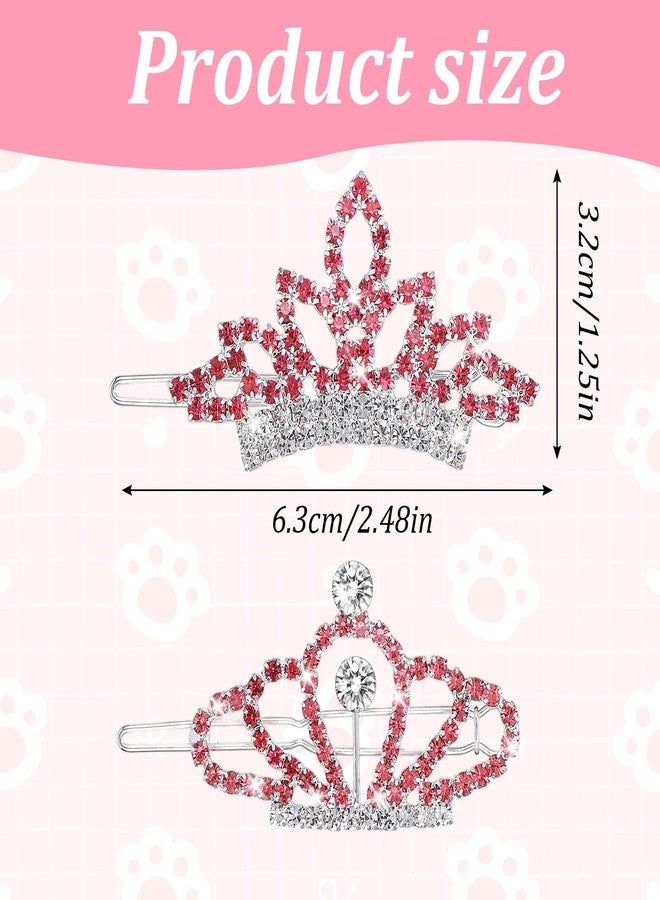 Psiriol 2Pcs Pink Gem Rhinestone Dog/Cat Tiara Crown, Crystal Rhinestone Hair Accessories, Puppies Barrette Grooming Hair Accessories for Dogs, Pet Grooming Costumes (Pink) - Image 2